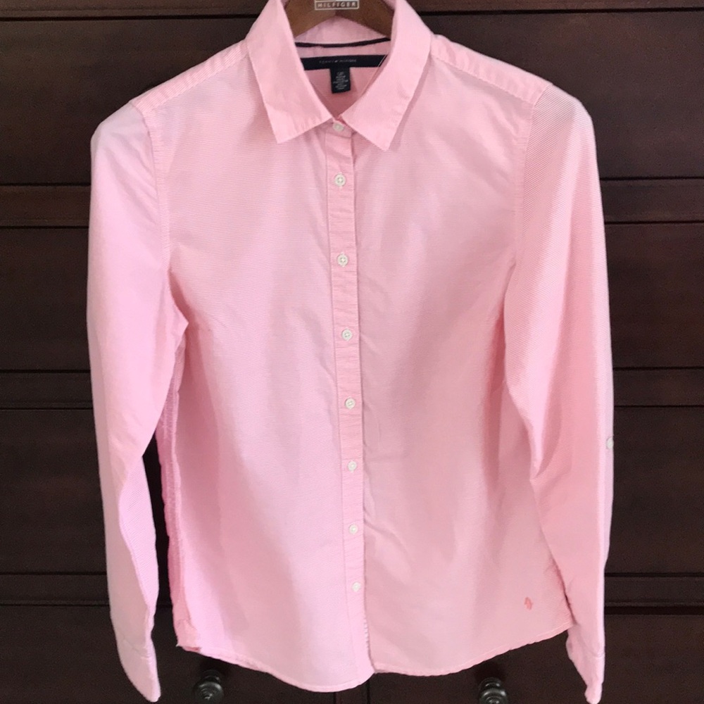 Tommy Hilfiger Shirt Womens Size Small red & white stripe button down collared